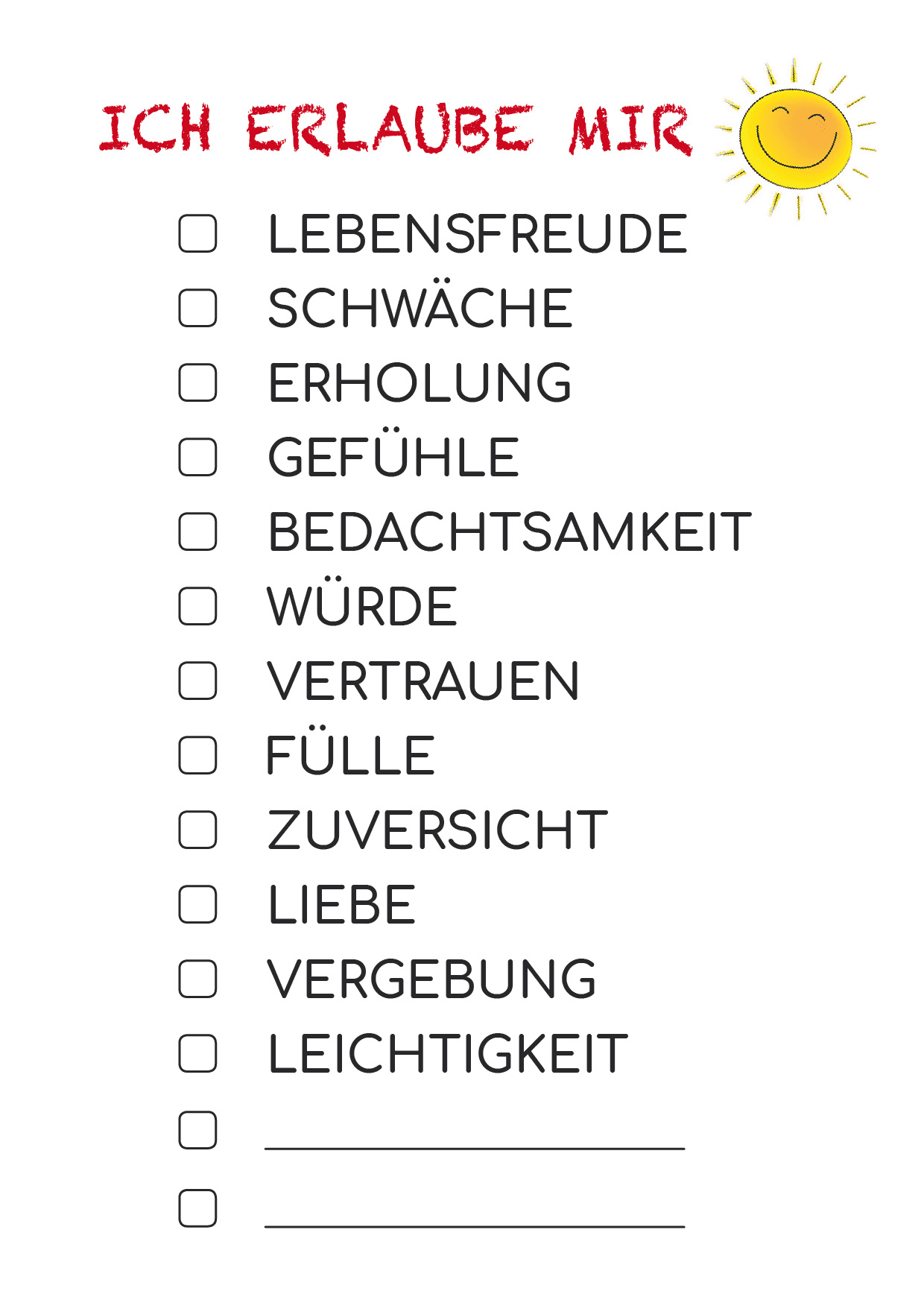 positive Dinge als Liste zum Abhaken
