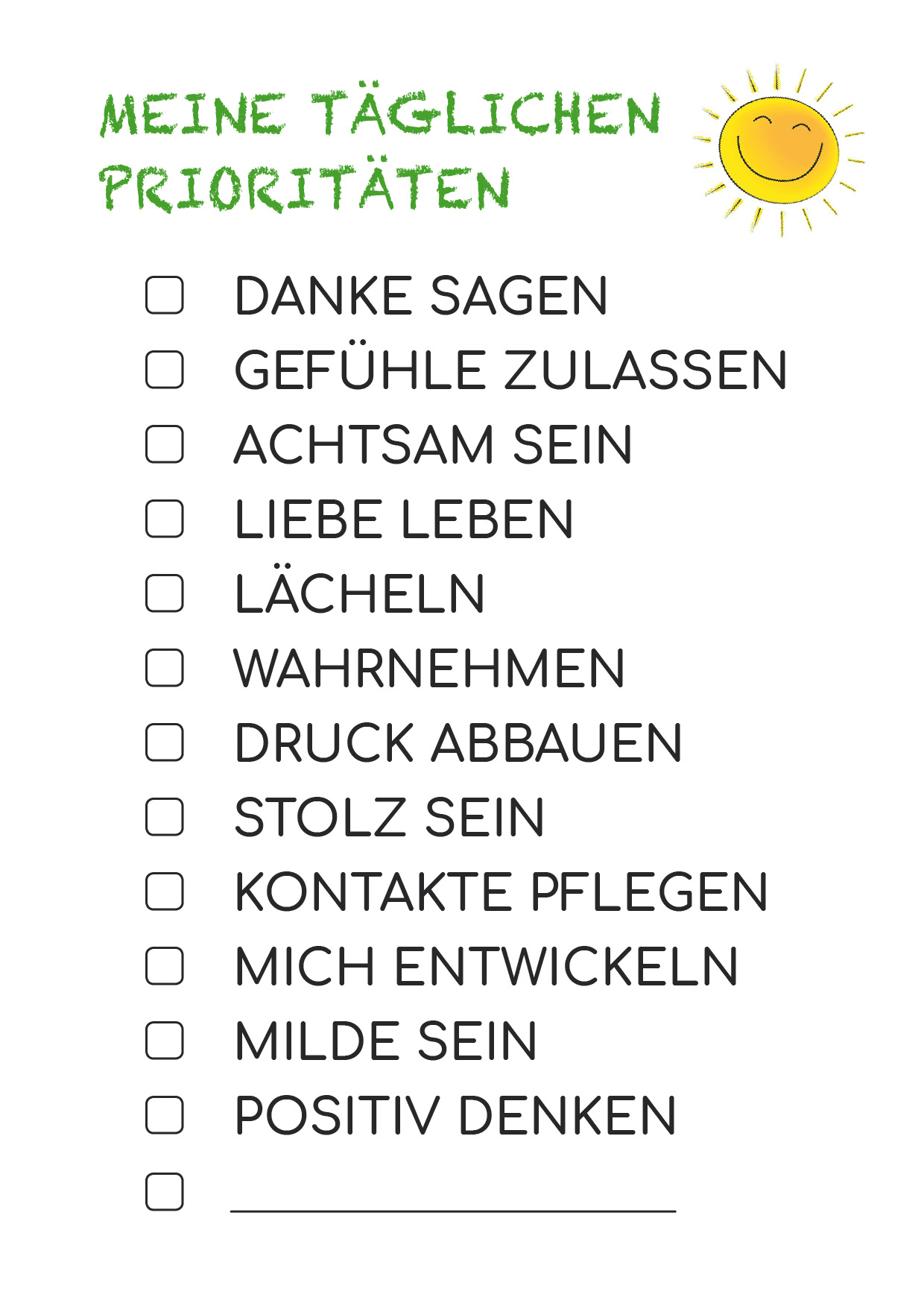 Stichpunkte zum Abhaken positiver leben
