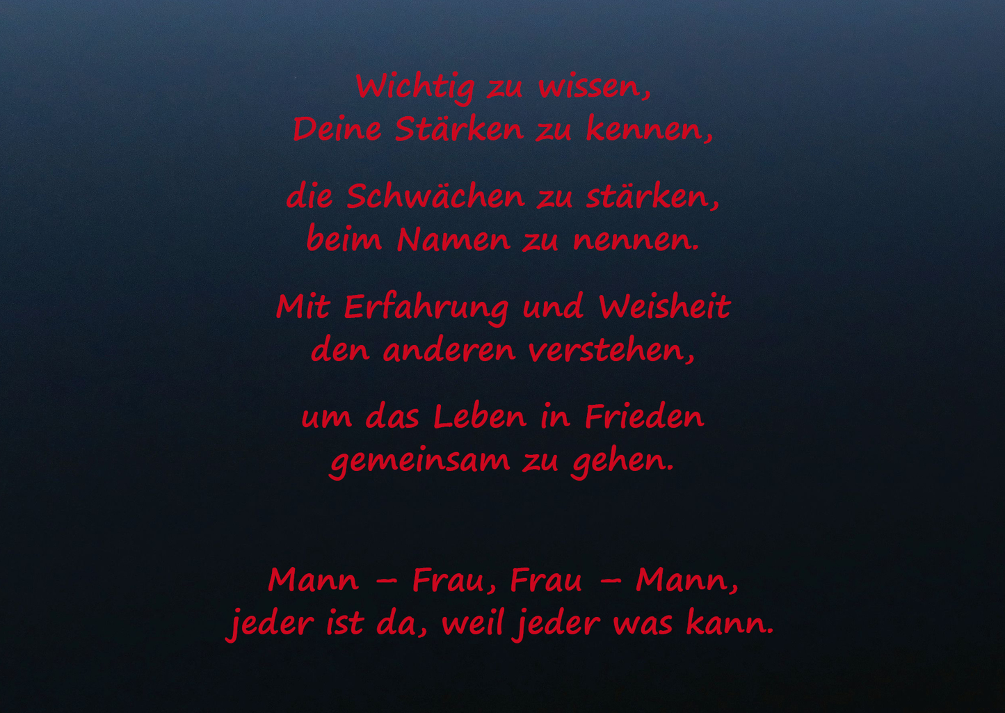 Mann - Frau,         Frau - Mann liebevoll-kreativ