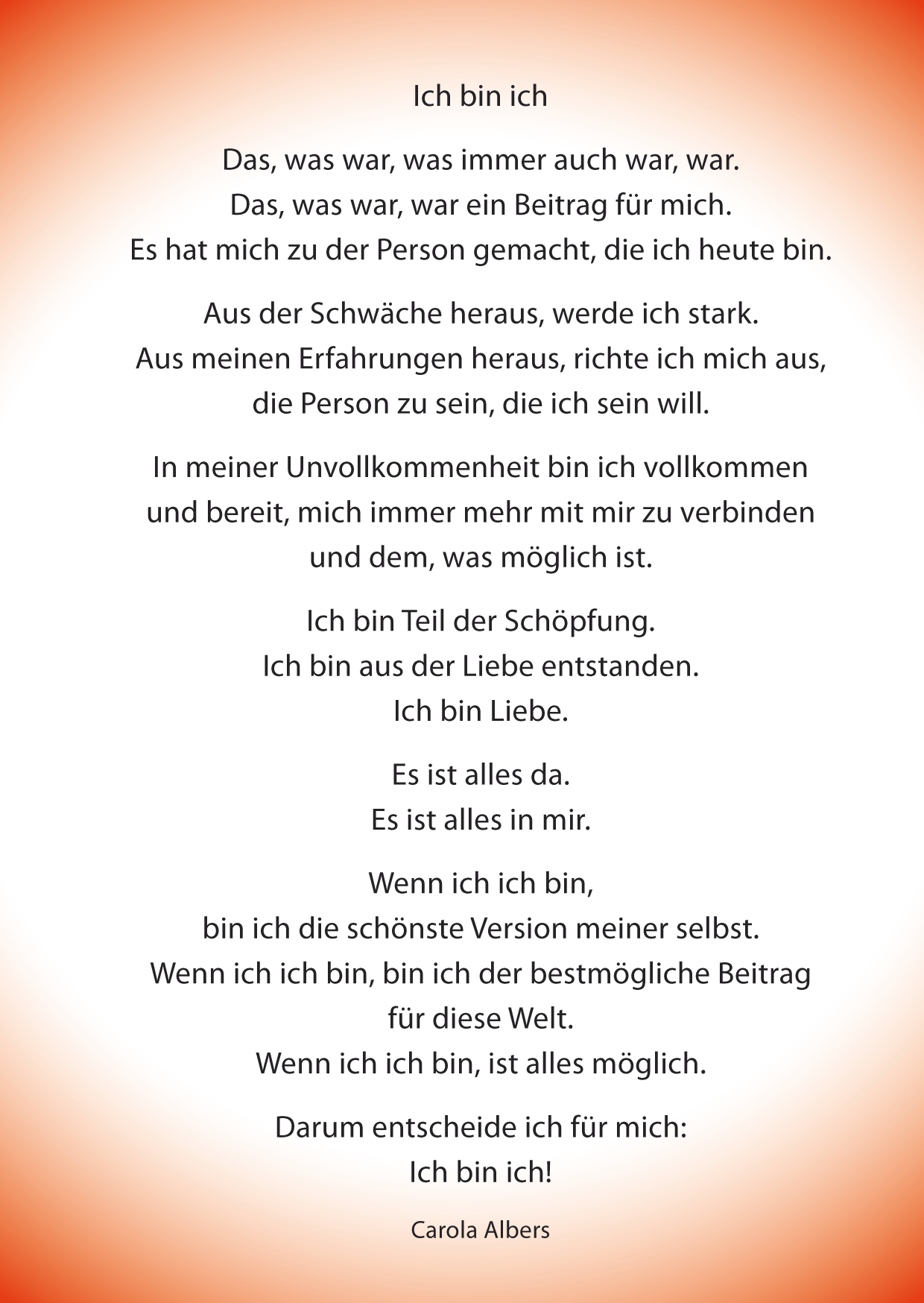 Postkarte in Din A6 Hochformat mit Gedanken zum einfachen selbst Sein und der Entscheidung "Ich bin ich!"